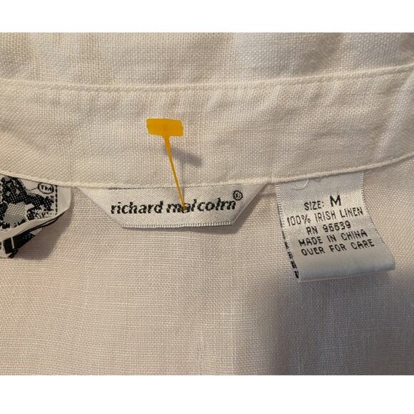 Vtg Richard Malcolm Irish Linen Ecru Embroidered Flowers Button Front Shirt Sz M - Picture 3 of 11